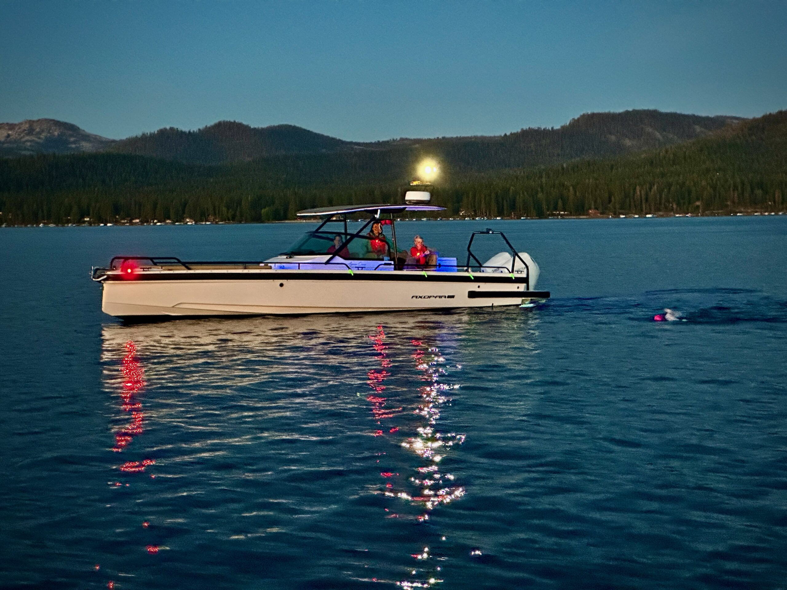 Swim Tahoe Axopar escort boat on Lake Tahoe