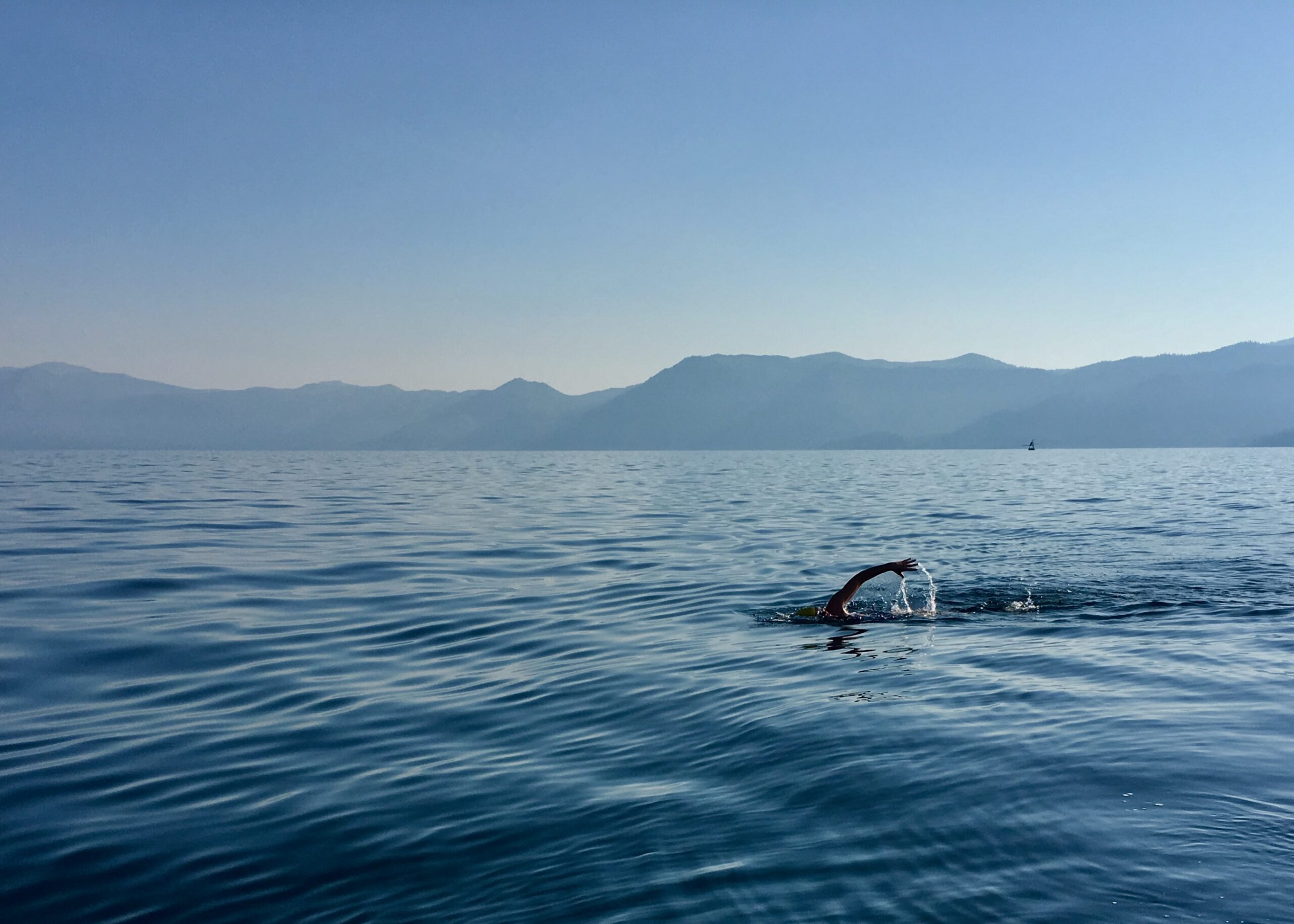 Sylvia Lacock swimming Lake Tahoe during her first True Width crossing in 2017.