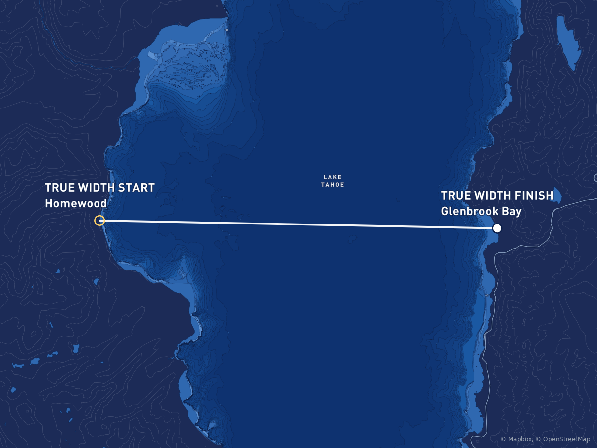 True Width swim course from Homewood to Glenbrook Bay, Lake Tahoe